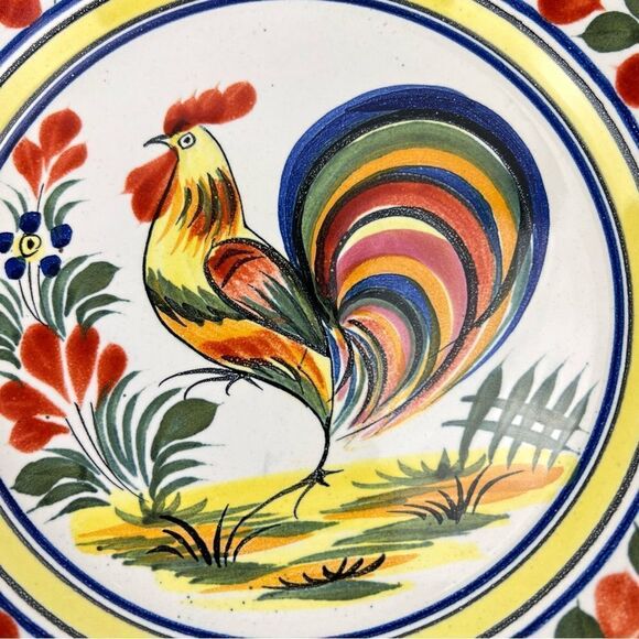 Henriot Quimper France Multicolor Rooster 10" Wall Hang Plate Hand Painted - Picture 3 of 7